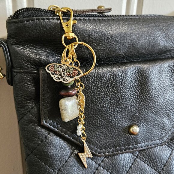 Handmade Earthy Keychain with Natural Stone Beads, Lightning Bolt Charm & Butter - Picture 5 of 7